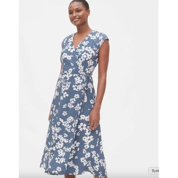 Gap blue Floral Wrap  Midi Dress size 0 XS - Picture 1 of 6